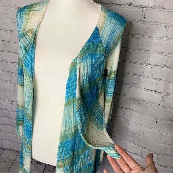 Anthropologie Sparrow Revolution asymmetrical draped plaid cardigan sweater - Picture 3 of 12